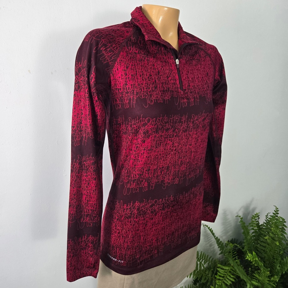 Nike Quarter Zip Pullover‎ Womens Medium Burgundy Therma-FIT Just Do It Graphic